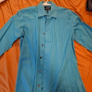 Apt9 slim fit stretch mens dress shirt 15.5 34/35 aquamarine